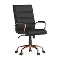 Black Leather Rose Gold Frame Mid-Back Chair