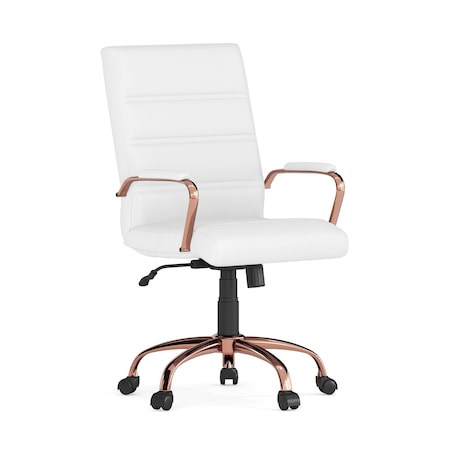 White Leather Rose Gold Frame Mid-Back Chair