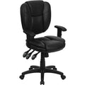 Leather Contemporary Chair, 18-1/4" to 21-1/2", Adjustable Arms, Black LeatherSoft