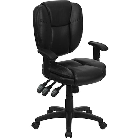 Leather Contemporary Chair, 18-1/4" to 21-1/2", Adjustable Arms, Black LeatherSoft