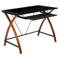 Computer Desk; Black Glass Top, Pull-Out Tray