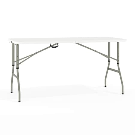 Rectangle Bi-Fold Table, Plstc, White, Adj., 30" x 60", Plastic Top, White
