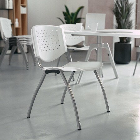 HERCULES Series 880 lb. Capacity White Plastic Stack Chair with Titanium Gray Powder Coated Frame