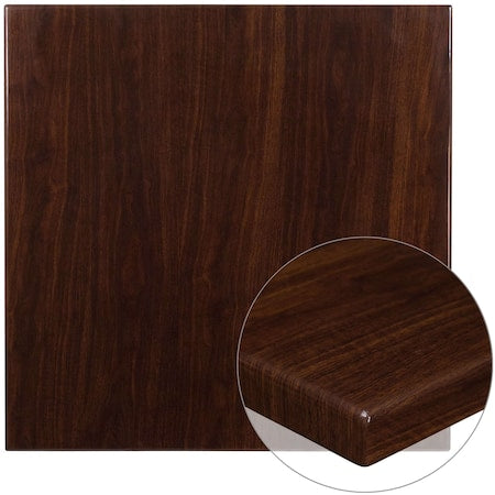 Square Square High-Gloss Walnut Resin Table Top, 36" W, 36" L, 2" H, Resin, Walnut