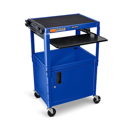 Adjustable-Height Steel AV Cart with Pullout Keyboard Tray and Cabinet