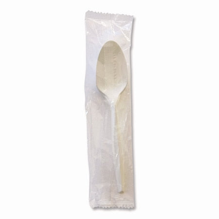 Mediumweight Wrapped Polypropylene Cutlery, Spoon, 5.31", Plastic, White, PK1000