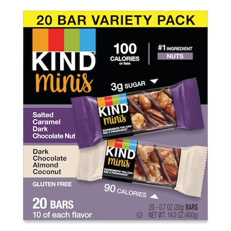 Minis, Salted Carm Dark Choc Nut/Dark Choc Almond Coconut, 0.7oz, PK20