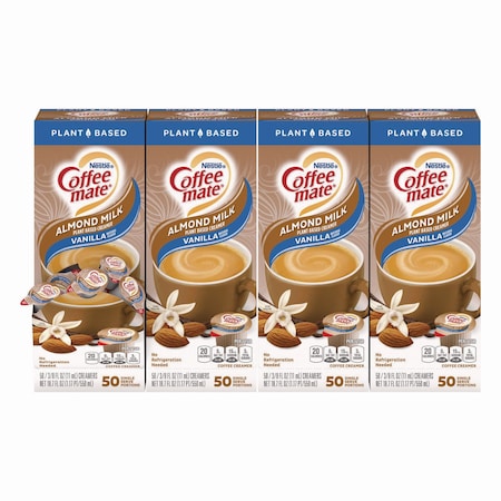 Plant-Based Almond Milk Non-Dairy Liquid Creamer Singles, Natural Vanilla, 0.38 oz Tubs, 200PK