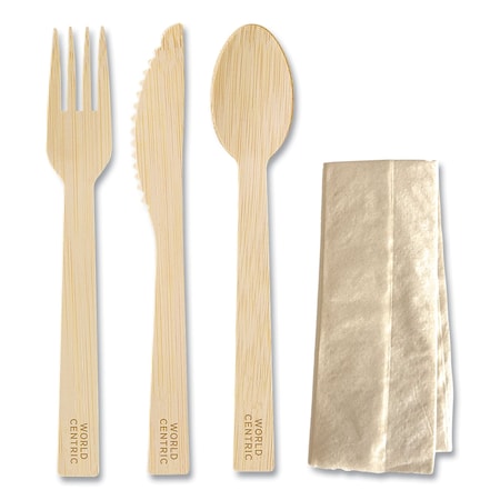 Bamboo Cutlery, Knife/Fork/Spoon/Napkin, 6.7 in., Natural, 250PK