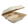 Fiber Hinged Containers, 3-Compartment, 8.8 x 8.2 x 2.9, Natural, Paper, 300PK