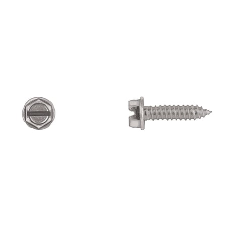 Sheet Metal Screw, #14 x 1 in, Zinc Plated Flange Hex Head Slotted Drive