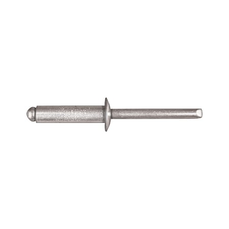 Blind Rivet, Dome Head, 1/4 in Dia., 15/16 in L, Steel Body
