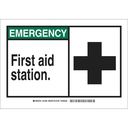 Emergency First Aid Station., 7 in x 10 in, Rectangle, Aluminum, 46482