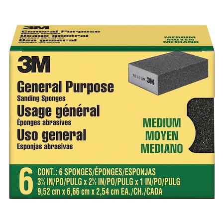 Sanding Sponge, Medium, 3 3/4"L, PK6