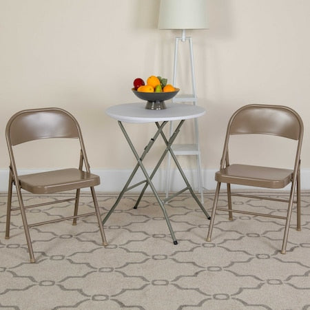 HERCULES Series Double Braced Beige Metal Folding Chair, PK2