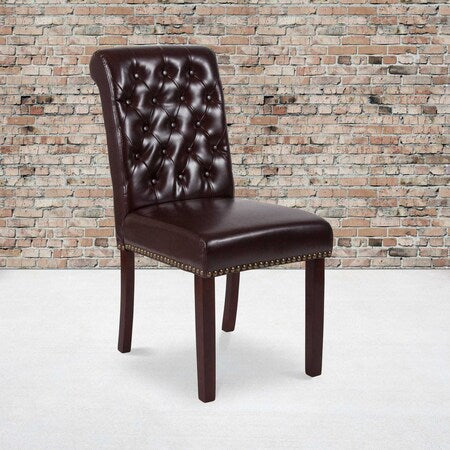 Brown Leather Parsons Chair, PK2