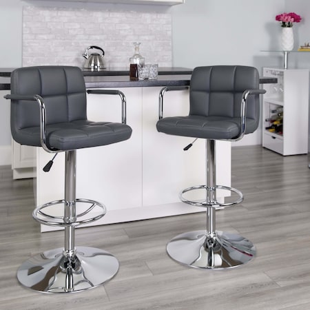 Gray Quilted Vinyl Barstool, PK2