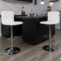 Button Tufted White Vinyl Adjustable Height Barstool, Chrome Base, PK2