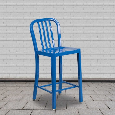 2 " High Blue Metal Counter Height Stool, PK2