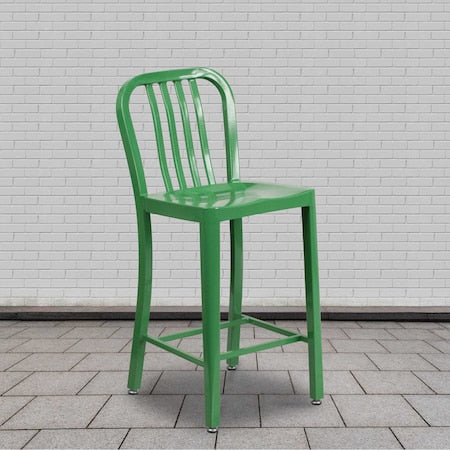 2 " High Green Metal Counter Height Stool, PK2