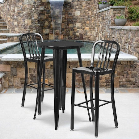 30" High Black Metal Barstool with Slat Back, PK2