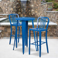 2 " High Blue Metal Barstool with Slat Back, PK2