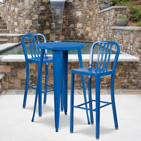 2 " High Blue Metal Barstool with Slat Back, PK2