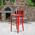 2 " High Red Metal Barstool with Slat Back, PK2