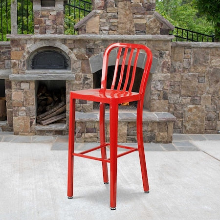 2 " High Red Metal Barstool with Slat Back, PK2