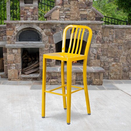 2PK 30" High Yellow Metal Barstool with Slat Back