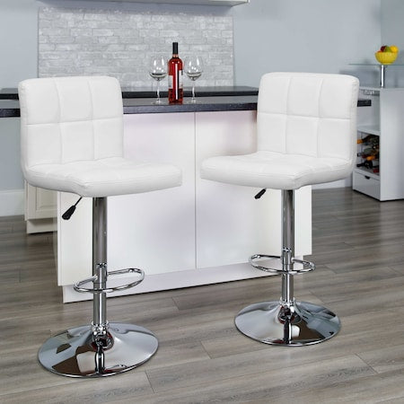 White Quilted Vinyl Barstool, PK2