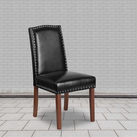Black Leather Parsons Chair, PK2