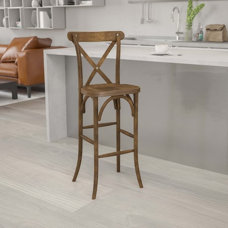 HERCULES Series Dark Antique Wood Cross Back Barstool, PK2