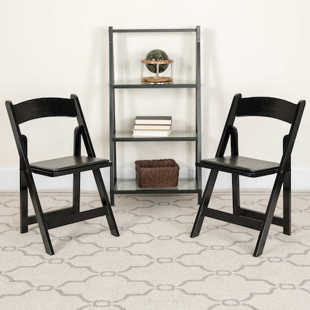 HERCULES Series Black Wood Folding Chair with Vinyl Padded Seat, PK2