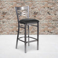 Clear Coated ''X'' Back Metal Restaurant Barstool, Black Vinyl Seat, PK2