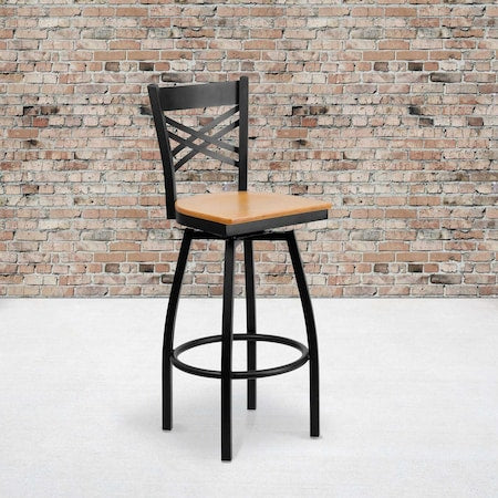 Black X Swivel Stool-Nat Seat, PK2