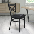 Black ''X'' Back Metal Restaurant Chair, Black Vinyl Seat, PK2