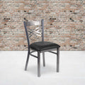Clear Coated ''X'' Back Metal Restaurant Chair, Black Vinyl Seat, PK2