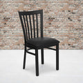 Black School House Back Metal Restaurant Chair, Black Vinyl Seat, PK2