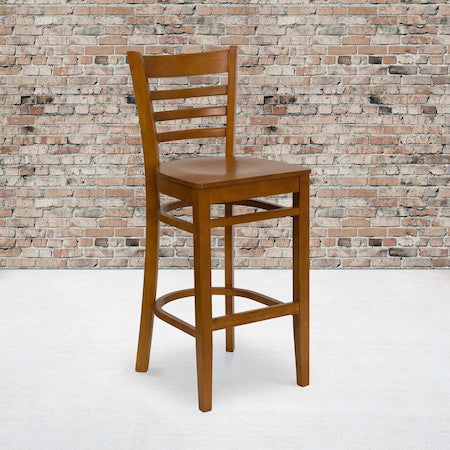 HERCULES Series Ladder Back Cherry Wood Restaurant Barstool, PK2