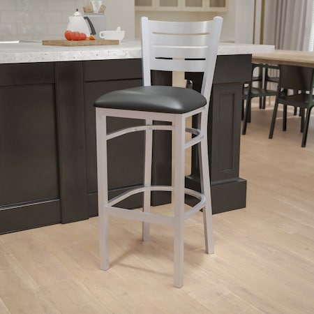 Silver Slat Stool-Black Seat, PK2
