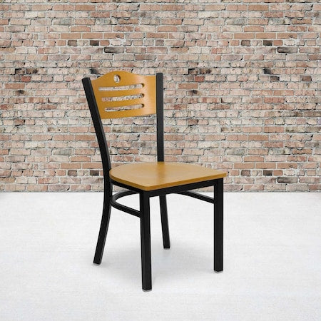 Bk/Nat Slat Chair-Wood Seat, PK2