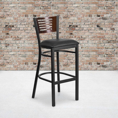Bk/Wal Slat Stool-Black Seat, PK2