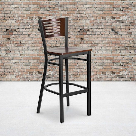 Bk/Wal Slat Stool-Wood Seat, PK2
