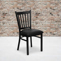 Black Vertical Back Metal Restaurant Chair, Black Vinyl Seat, PK2