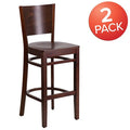 Lacey Series Solid Back Walnut Wood Restaurant Barstool, PK2