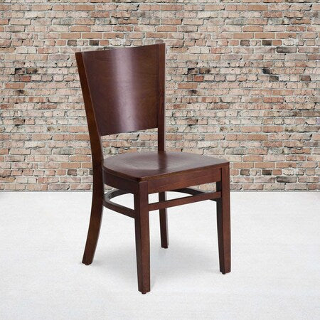 Lacey Series Solid Back Walnut Wood Restaurant Chair, PK2