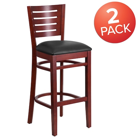 Mahogany Wood Stool-Blk Vinyl, PK2
