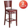 Darby Series Slat Back Mahogany Wood Restaurant Barstool, PK2