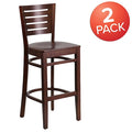 Darby Series Slat Back Walnut Wood Restaurant Barstool, PK2